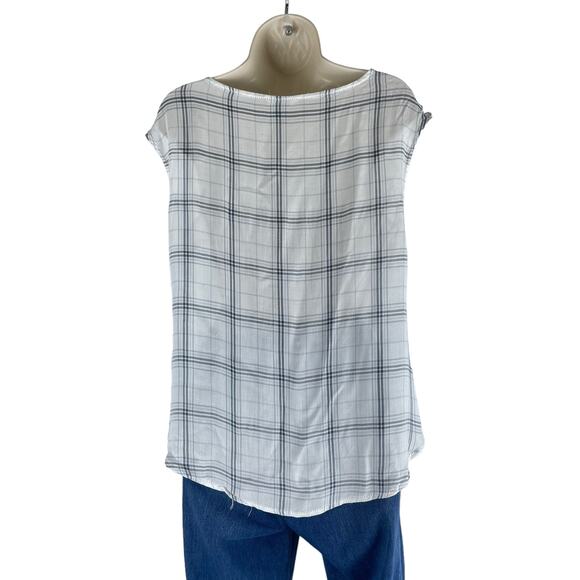 Max Studio Sleeveless Plaid Tie Hem Top V Neck White Blue Size S - Picture 6 of 8